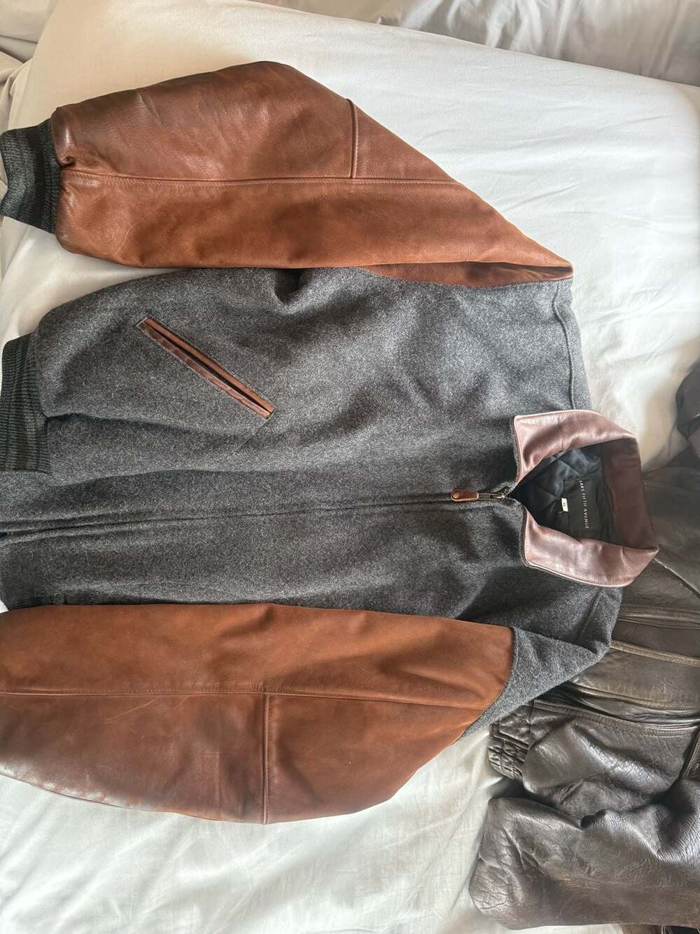 Saks Fifth Avenue Vintage Two-Tone Wool and Leather Bomber Jacket